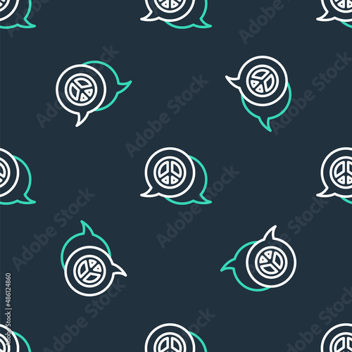 Line Peace icon isolated seamless pattern on black background. Hippie symbol of peace. Vector