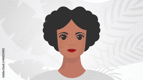 Banner with female African American appearance. The concept of the movement for the empowerment of women. Cartoon style.