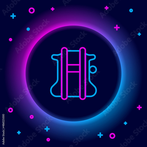 Glowing neon line Parachute icon isolated on black background. Colorful outline concept. Vector