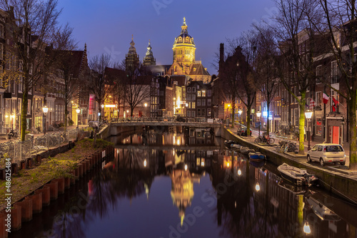 Photography Amsterdam. Facades of old houses in the red light district.