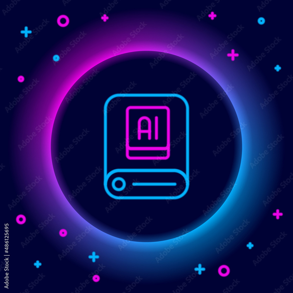 Glowing neon line Artificial intelligence AI icon isolated on black background. Machine learning, cloud computing, automated support assistance and networks. Colorful outline concept. Vector Glowing neon line Artificial intelligence AI icon isolated on black background. Machine learning, cloud computing, automated support assistance and networks. Colorful outline concept. Vector