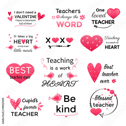 Teacher Quote and Saying SET perfect for design collections. Inspirational phrase flat color sketch calligraphy. Poster, banner, greeting card design element. .