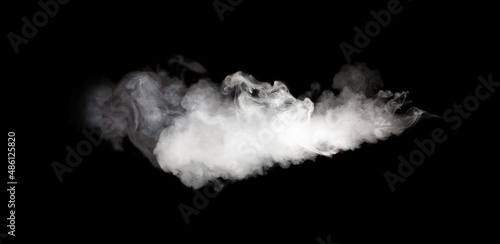 Abstract White smoke blot on black horizontal long copy space background.