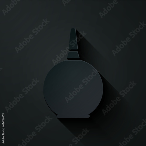 Paper cut Enema icon isolated on black background. Enema with a plastic tip. Medical pear. Paper art style. Vector Illustration