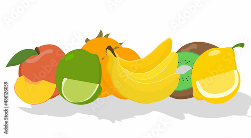 Food, vegetables and fruits. Vector illustration.drawings for a poster, postcard or background.