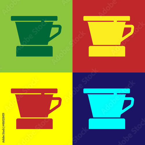 Pop art V60 coffee maker icon isolated on color background. Vector