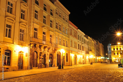 The ancient city of Lviv at night