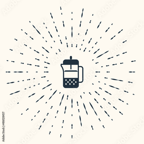 Grey French press icon isolated on beige background. Abstract circle random dots. Vector