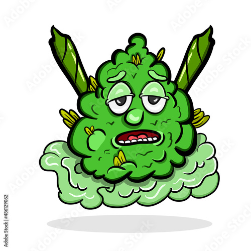 Vector Illustration Mascot cartoon character of Marijuana Bud Character. Vector Clip Art. Marijuana Theme. Suitable for Brand, Label, Logo, Sticker, t-shirt Design and other Product.