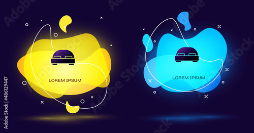 Black Big bed for two or one person icon isolated on black background. Abstract banner with liquid shapes. Vector