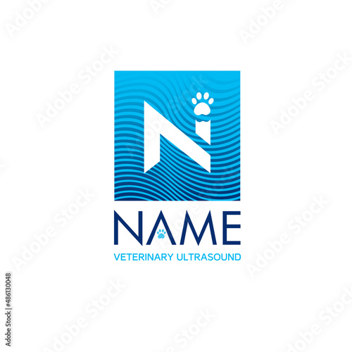 veterinary ultrasound pet clinic logo design N blue gradient paw