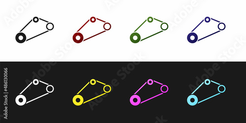 Set Timing belt kit icon isolated on black and white background. Vector