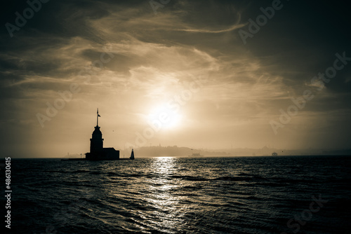 Maiden's Tower. Silhouette of Maiden's Tower or Kiz Kulesi in Istanbul