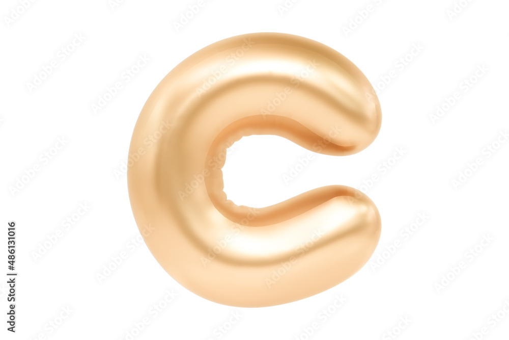 3D Letter C made of realistic helium golden balloon, Premium 3d illustration. 3D Letter C made of realistic helium golden balloon, Premium 3d illustration.