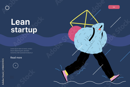 Startup illustration, website landing template Flat line vector modern concept illustration, startup metaphor. Concept of building new business, strategy, company processes. Lean startup