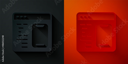 Paper cut Software, web developer programming code icon isolated on black and red background. Javascript computer script random parts of program code. Paper art style. Vector