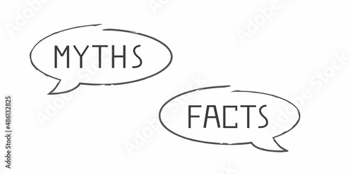 Myths vs facts line infographic icon. Truth or fiction textured speech bubble isolated on white background. 