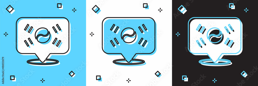 Set Location South Korea icon isolated on blue and white, black background. Vector Set Location South Korea icon isolated on blue and white, black background. Vector