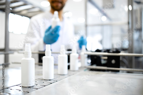 Industrial production of sprat bottle hand sanitizer or disinfectant. 