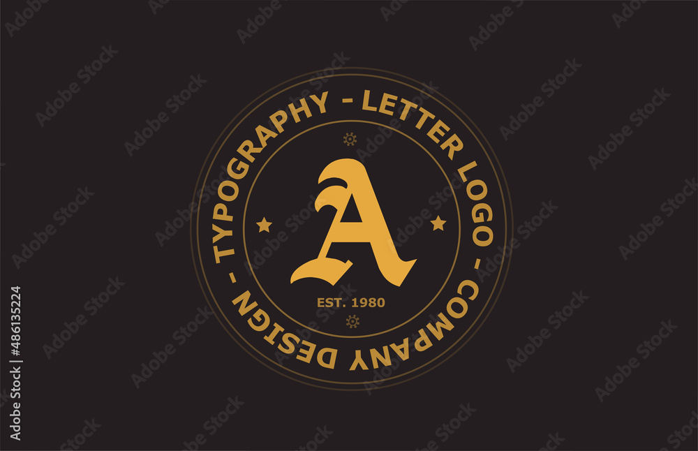 Fototapeta premium yellow brown A vintage alphabet letter logo icon design. Creative template for badge and label