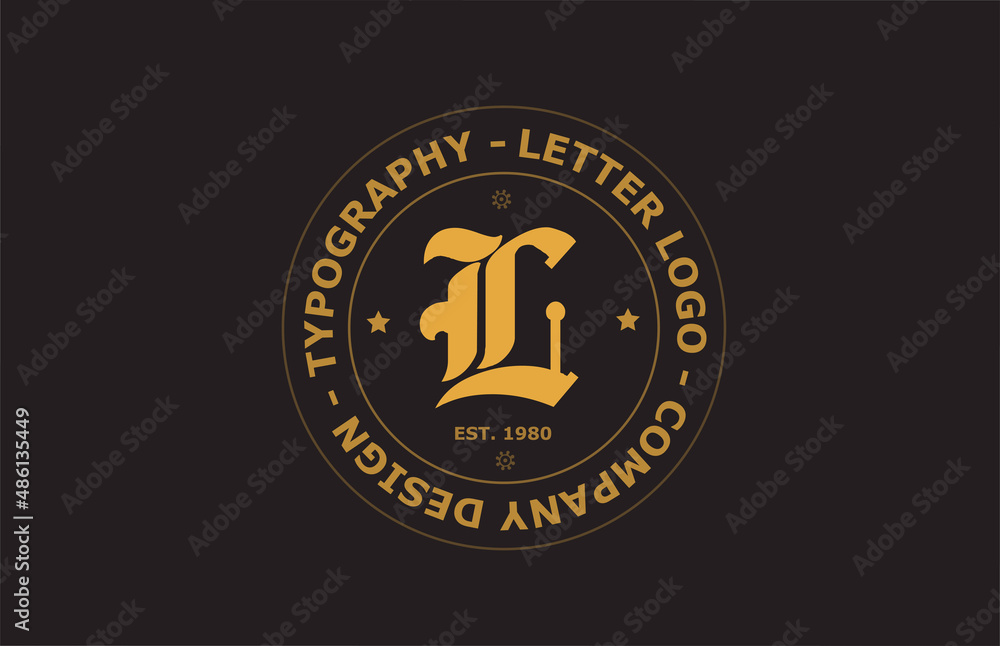 Fototapeta premium yellow brown L vintage alphabet letter logo icon design. Creative template for badge and label