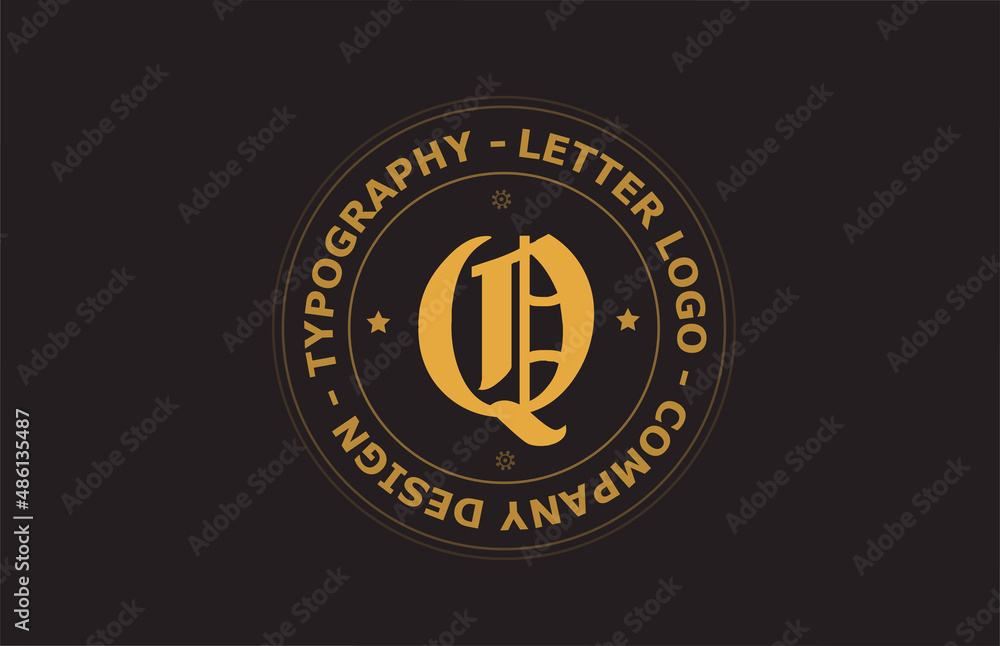 Naklejka premium yellow brown Q vintage alphabet letter logo icon design. Creative template for badge and label