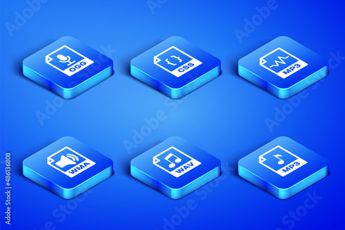 Set MP3 file document, OGG, WAV, WMA, CSS and icon. Vector
