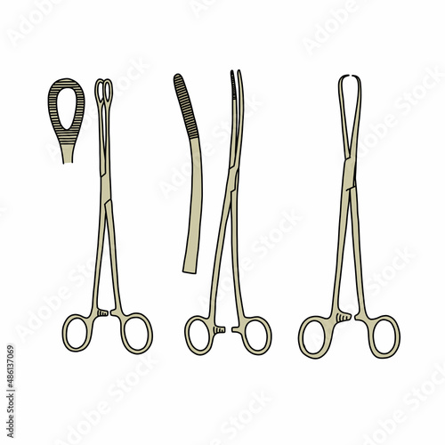 medical forceps doodle icon, vector color line illustration
