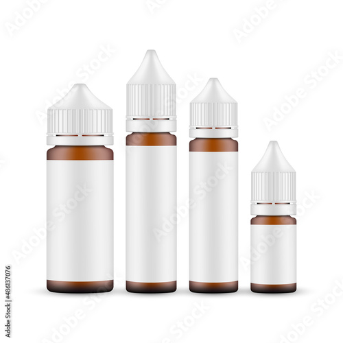 Amber Unicorn Dropper Bottles Mockups With Various Sizes. Vector Illustration