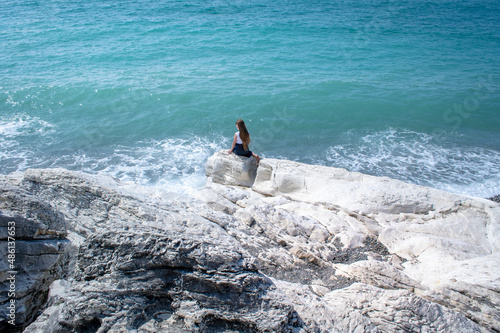 фотографія person on the beach, Man on the beach, seascape, white rocks, Abkhazia, waves, s