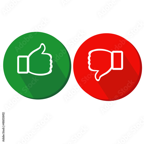 1Likes and dislikes. Thumbs up and thumbs down. Green and red icon. A set of vector illustrations isolated on a white background