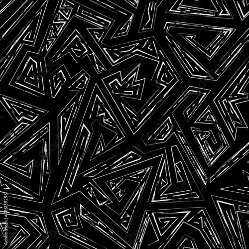 Black pagan geometric seamless pattern.