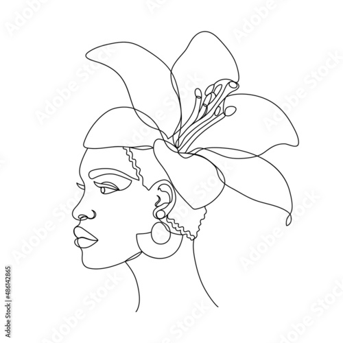 Afro American woman in a modern one line style.