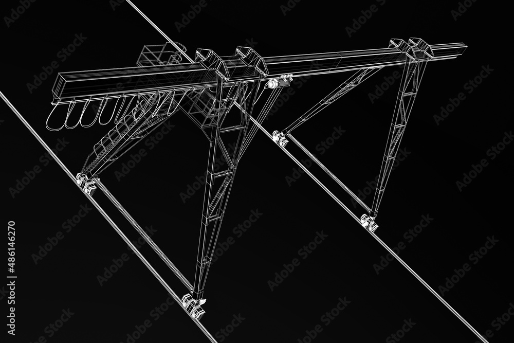 3D model Industrial construction cran isolated on black background