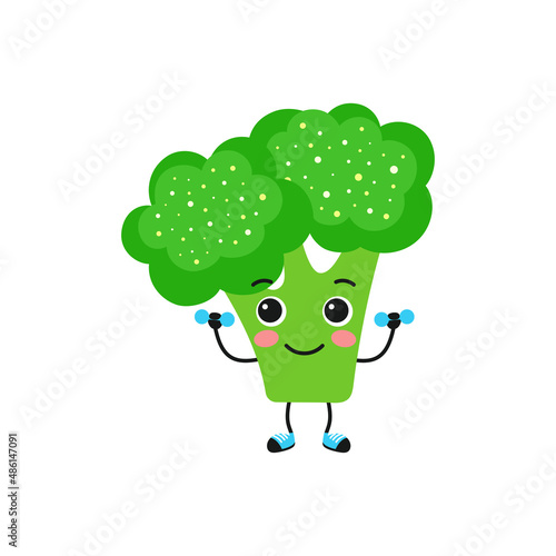 vector illustration of broccoli character doing exercises