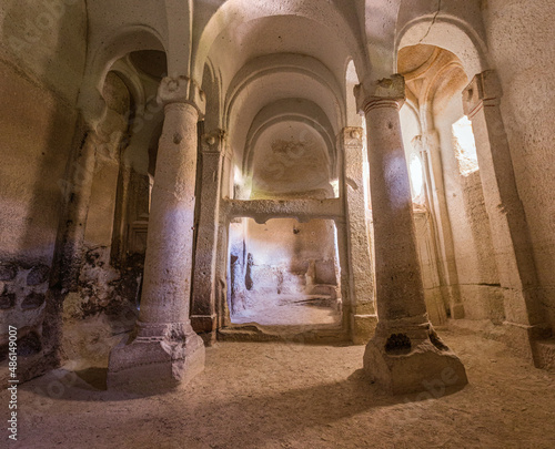 GOREME, TURKEY - JULY 19, 2019: Direkli Kilise (Column Church) cave church in Cappadocia, Turkey photo