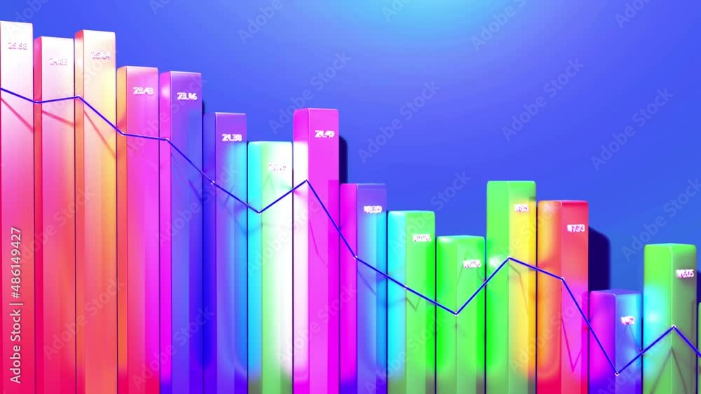 Abstract looped infographics background with multicolored 3d bars on ...