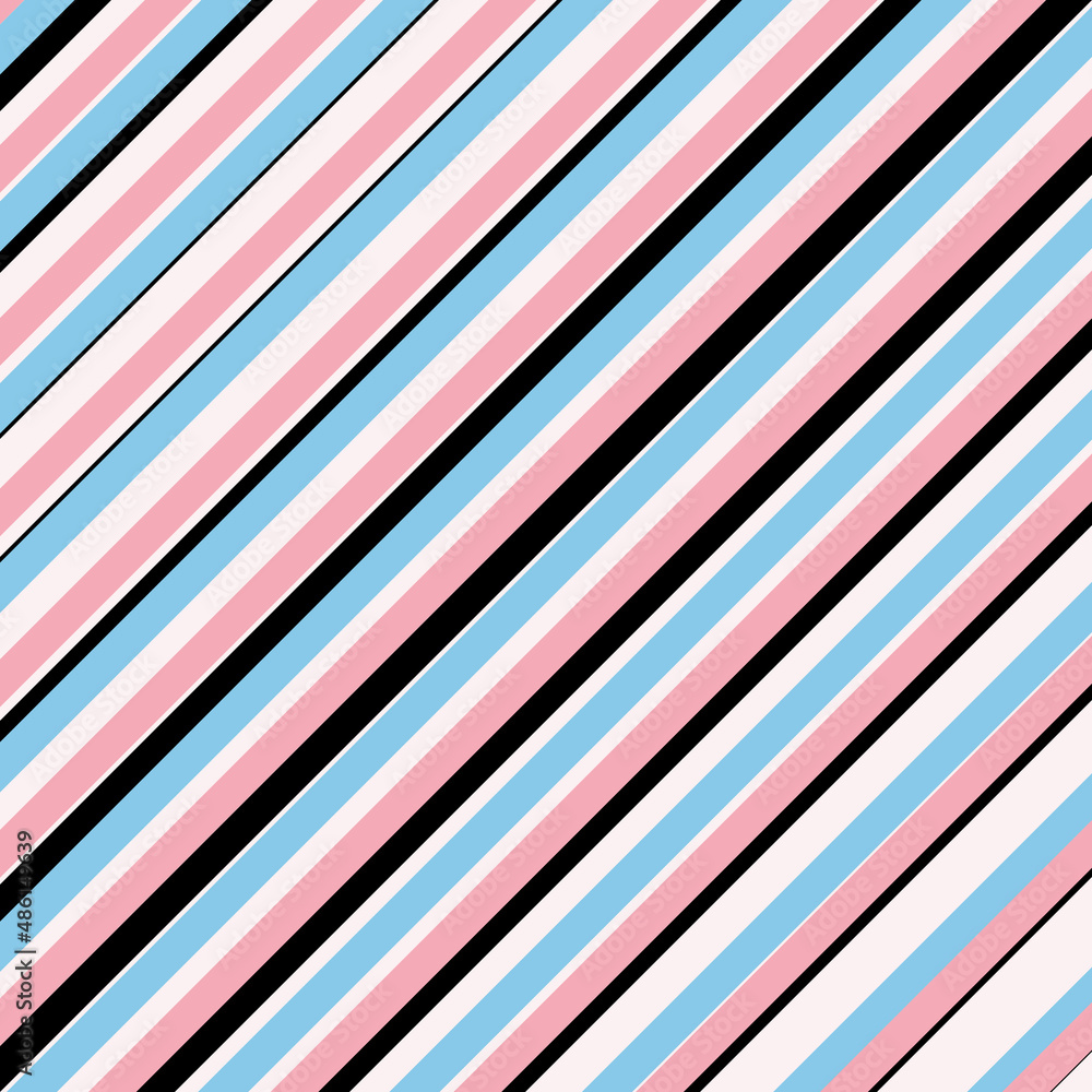Obraz premium Pastel pink, pastel blue, white, and black stripes illustration. 90s nostalgia. 90s aesthetic. 90s pattern.