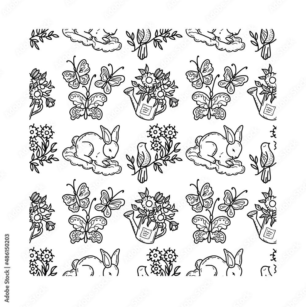 Fototapeta premium Pattern of doodle of cute handdrawn spring elements Vector illustration