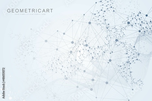 Structure molecule and communication. Dna, atom, neurons. Scientific concept for your design. Connected lines with dots. Medical, technology, chemistry, science background. Vector illustration