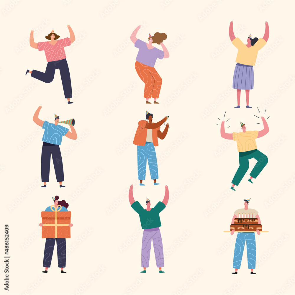 nine persons celebrating characters nine persons celebrating characters