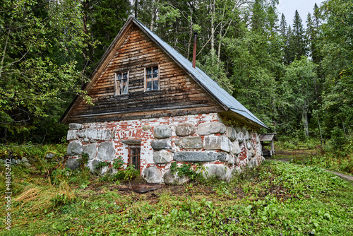 Russia. Solovki. Big Solovetsky Island. Boulder bath on the forest path to Sekirnaya Gora photo