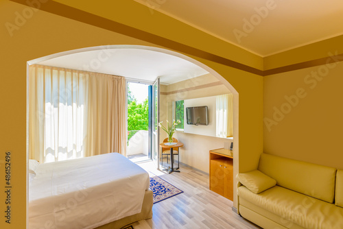 Beautiful and modern home and hotel bedroom interior design. © karamysh