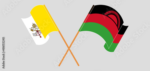 Crossed and waving flags of Vatican and Malawi