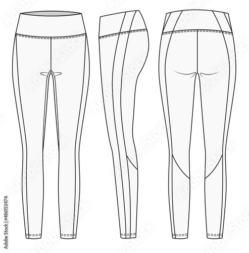 Leggings pants fashion flat sketch template. Sports Wear fashion design set.