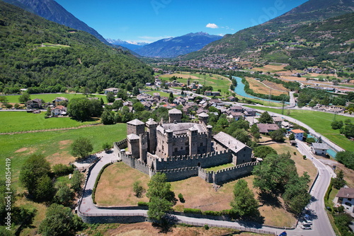 Aerial view of Fenis Castle in Aosta Valley. Italy photo