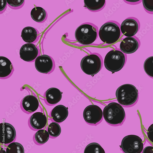 Black currant berries juicy fruits seamless pattern. Vector illustration