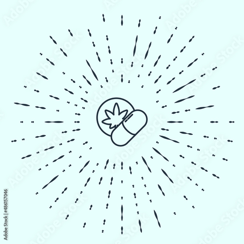 Black line Herbal ecstasy tablets icon isolated on grey background. Abstract circle random dots. Vector Illustration