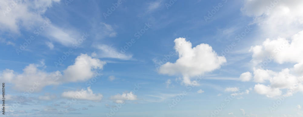 Panorama of blue sky with white clouds in clear weather Panorama of blue sky with white clouds in clear weather