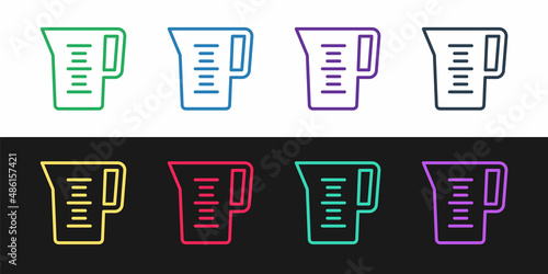 Set line Jug glass with water icon isolated on black and white background. Kettle for water. Glass decanter with drinking water. Vector